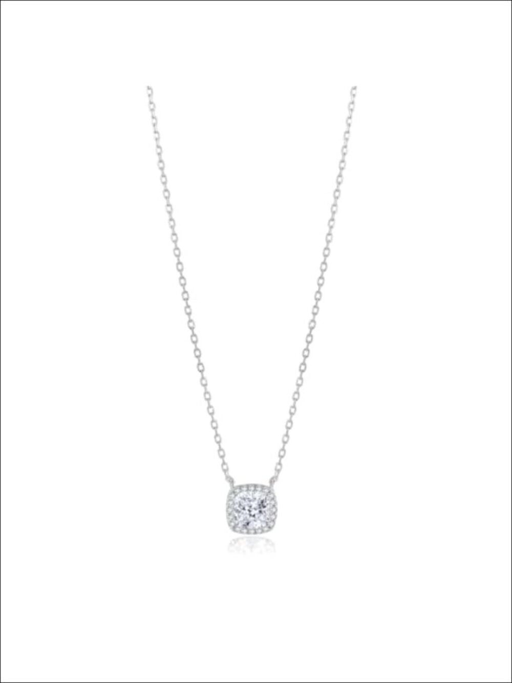 Dainty Square CZ Halo Pendant Necklace 925 Sterling Silver 16.5"-18.5"